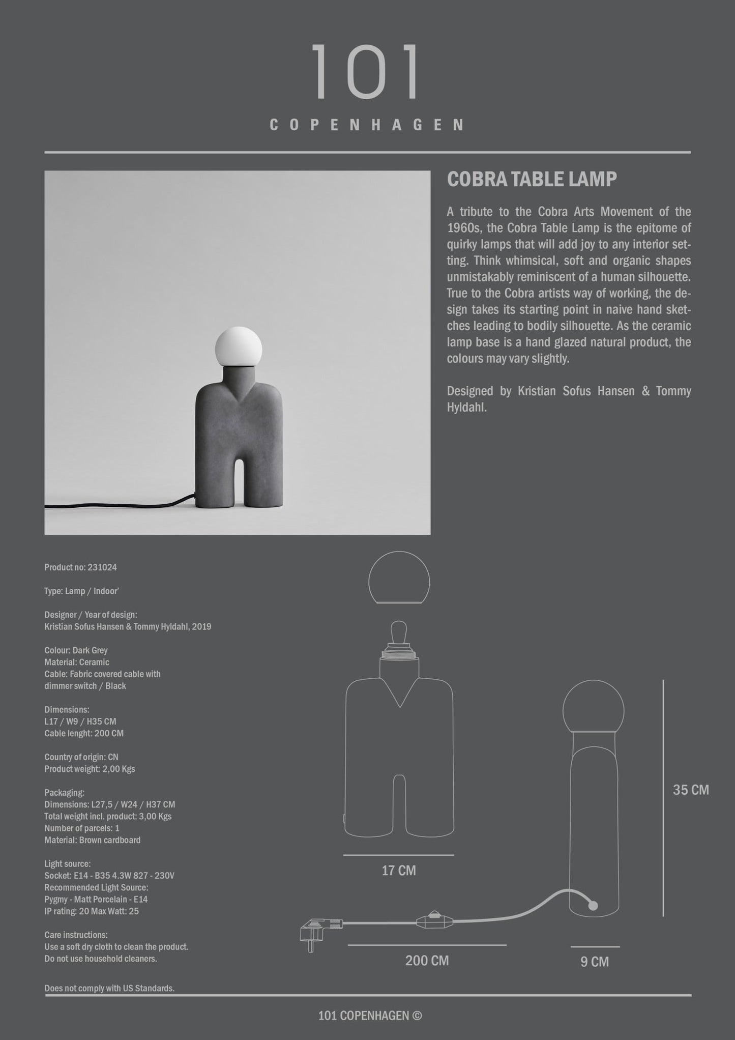 Cobra Table Lamp - Dark Grey*
